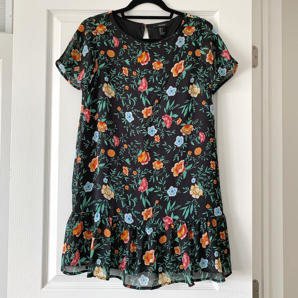 FOREVER 21 Floral Mini Ruffle T-Shirt Dress SZ S